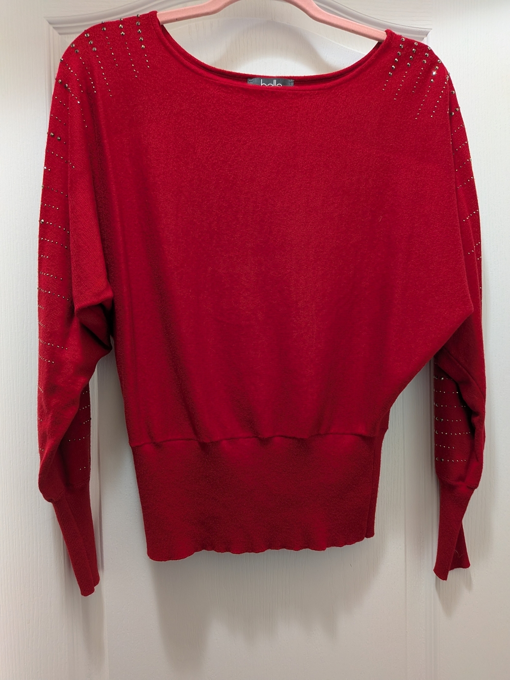 Belle By Belldini Red Studded Batwing Sweater